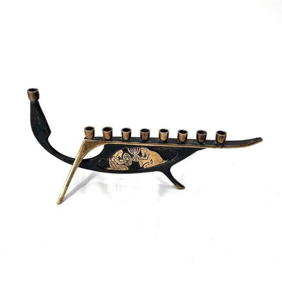 Unbranded Other - Vintage Solid Brass Maccabee Menorah Hanukkah Judaica Made In Israel